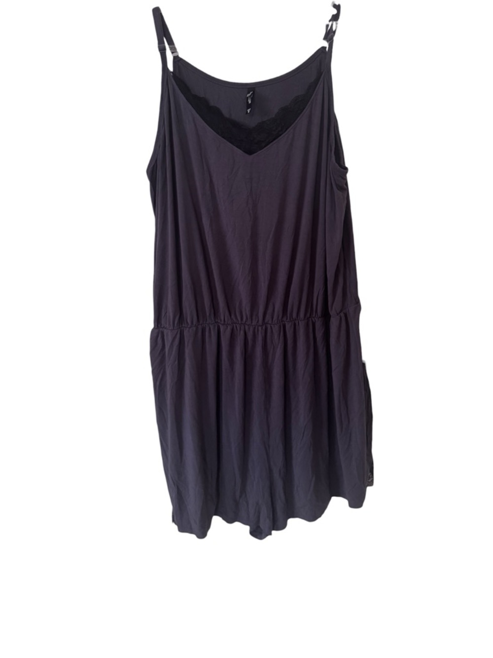 Torrid Sleep Super Soft Lace Trim Sleep Romper in Dark Gray Size 5X Elastic Wais